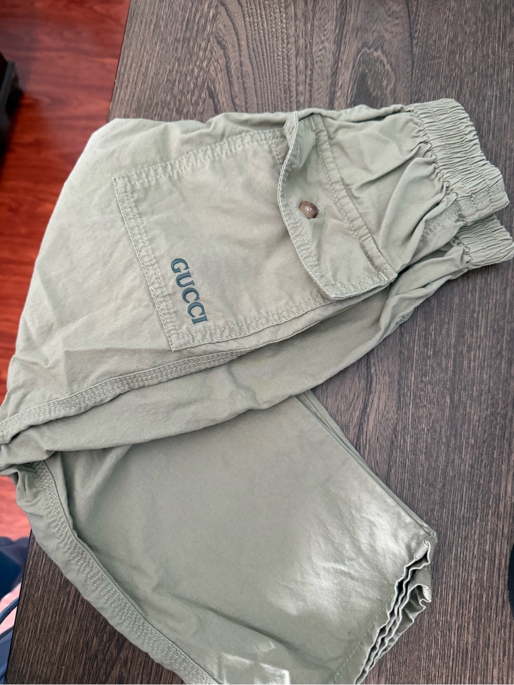 Gucci Light Olive Elastic Waist Cargo Shorts